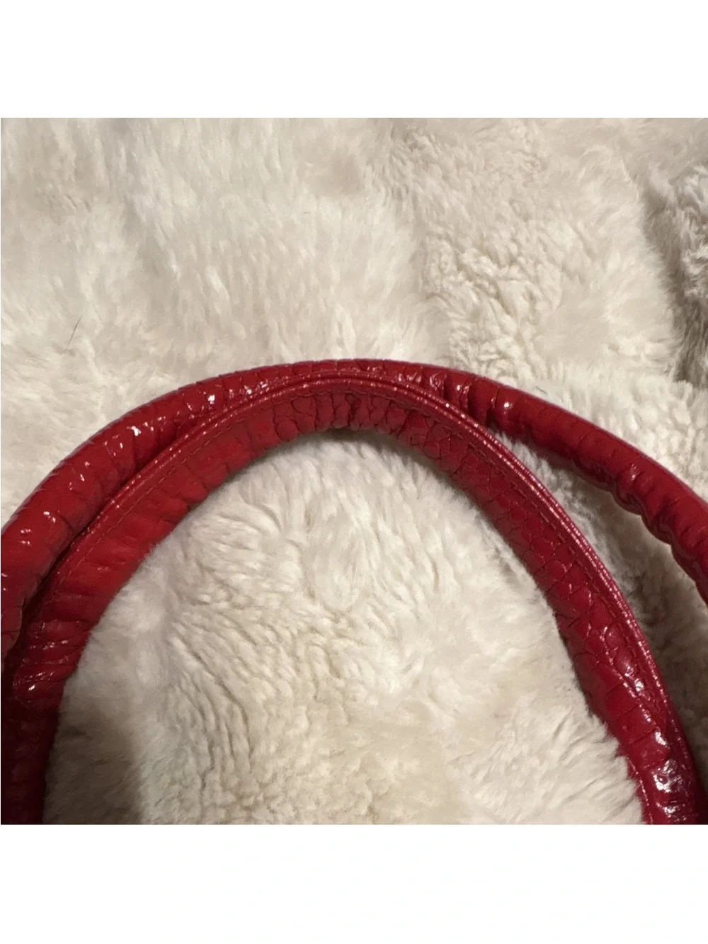Red Patent Croc-Embossed Satchel Handbag